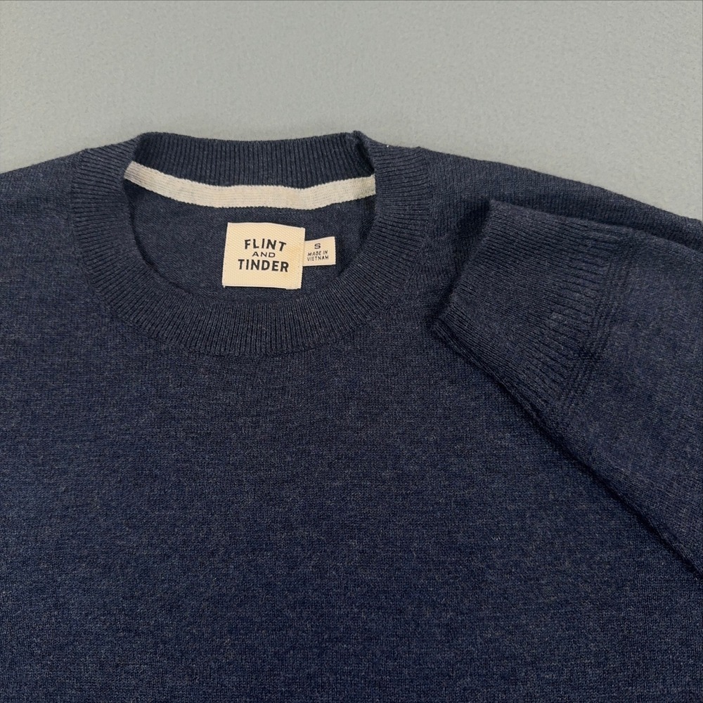 Flint and Tinder Mens Navy Blue Merino Wool Cotton Blend Crewneck Sweater S